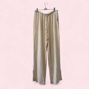 NWT Cloth & Stone Cream Linen Wide Leg Pants Drawstring Waist‎ Pockets Size L